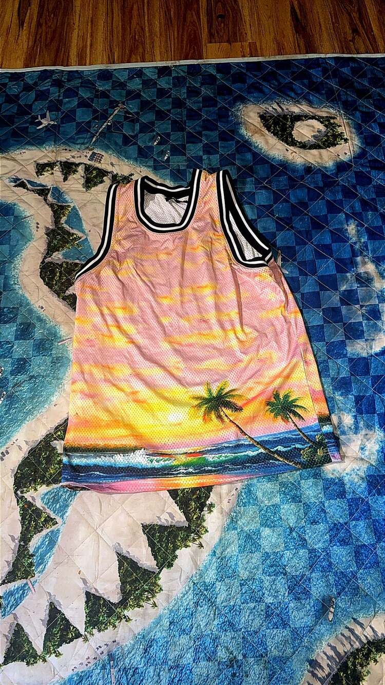 Sunset Palm Tree Mesh Basketball Jersey